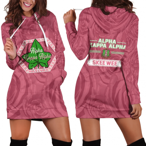 Alpha Kappa Alpha Skee Wee Pink Rose Background Hoodie Dress