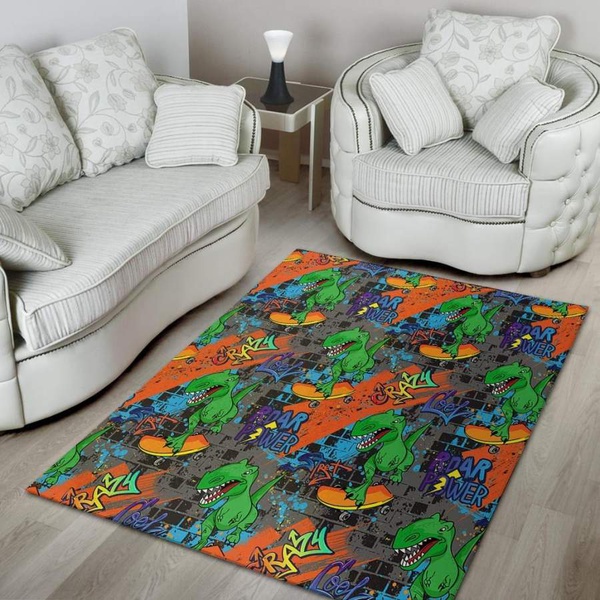 Dinosaur T-rex Graffiti Print Area Rug