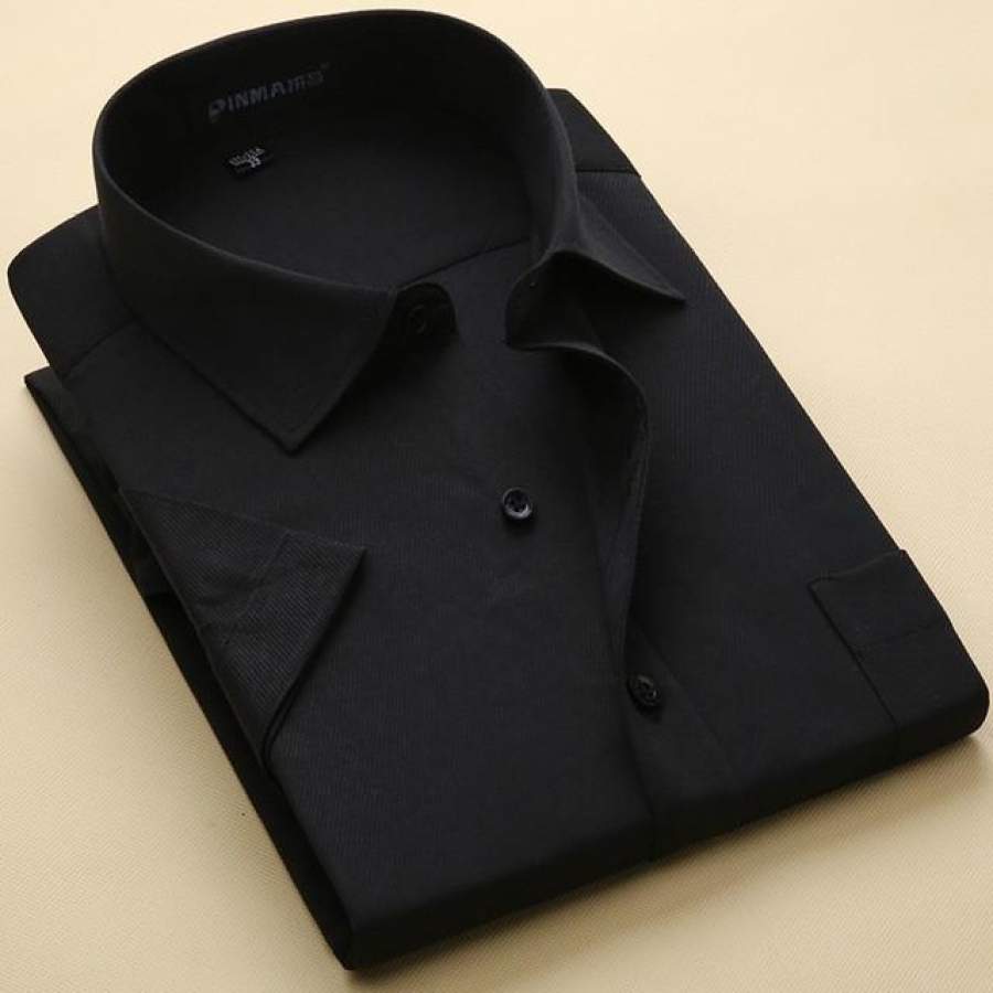 Summer New Men Short Sleeve Shirts Twill Fashion Solid Color Turn-down Collar Regular Fit Business Casual Mens Dress Shirt