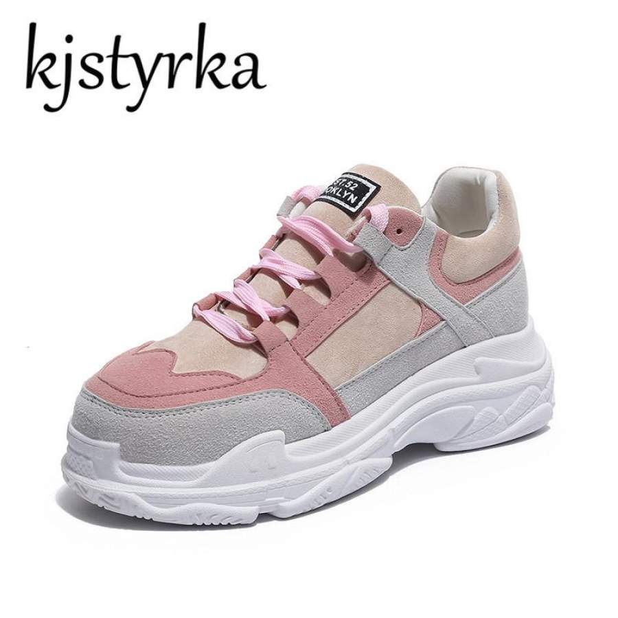 Kjstyrka women Casual shoes 2018 Spring Autumn New Fashion Sneakers Wedge Highs Hee tenis feminino Pink Lace Up Ladies Shoes