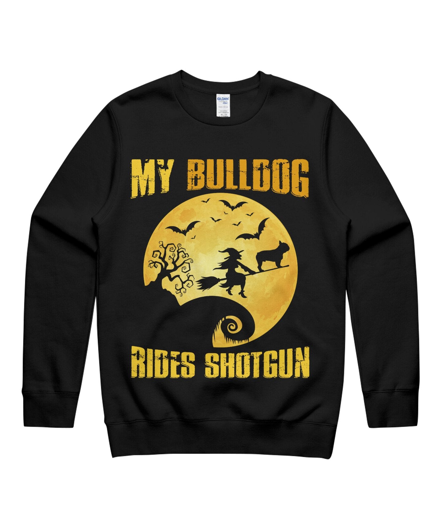 My Bulldog Rides Shotgun Halloween Witch Wiccan Wizzard Dog Mom Dad Lovers Unisex Crewneck Sweatshirt