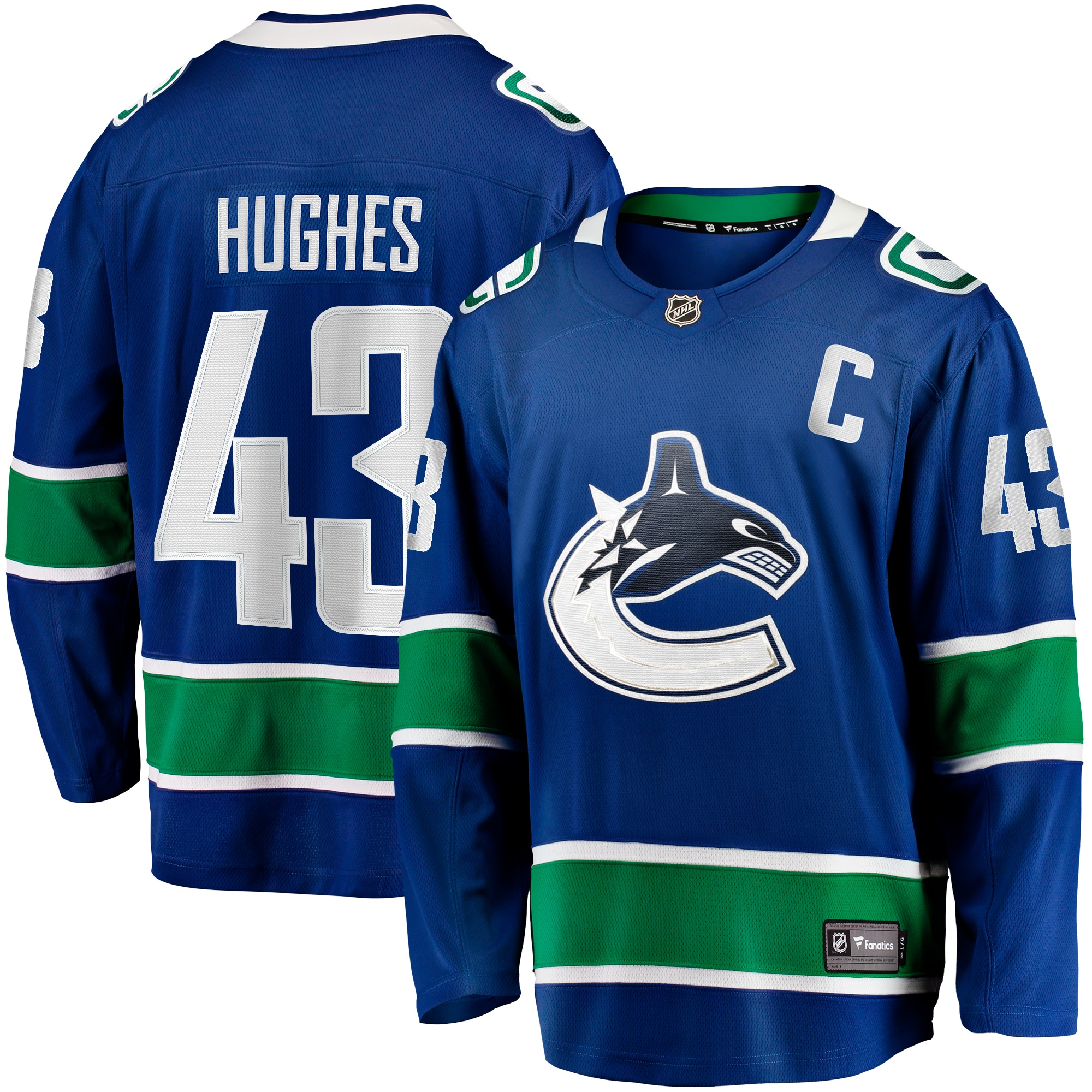 Quinn Hughes Vancouver Canucks Branded Home Breakaway Jersey – Blue