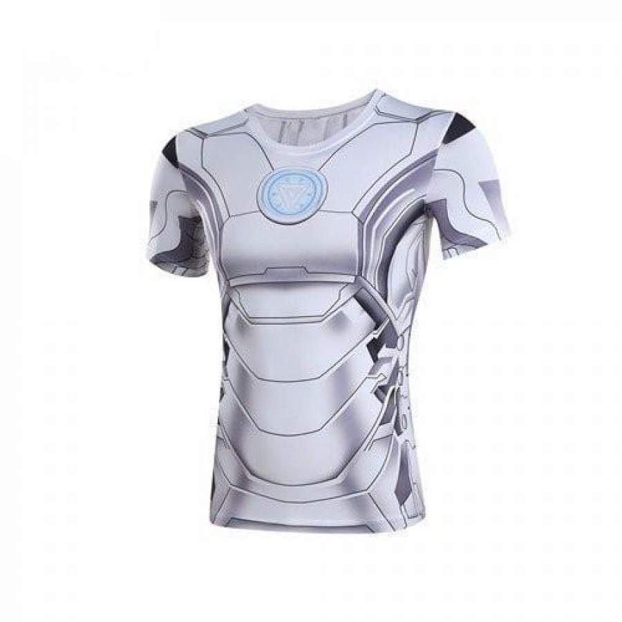 White Iron Man Suit Compression Shirts