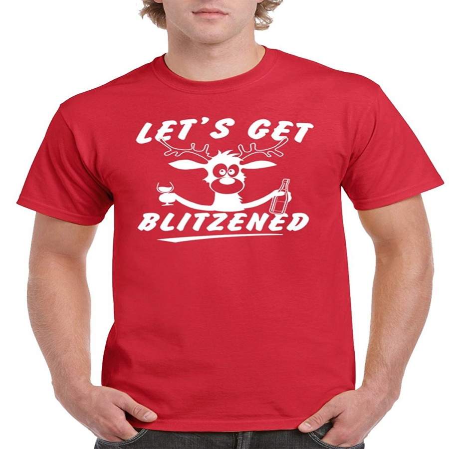 Camalen Ugly Christmas Shirts Let’s Get Blitzened Men’s T-Shirts Crew Neck Tee Shirts