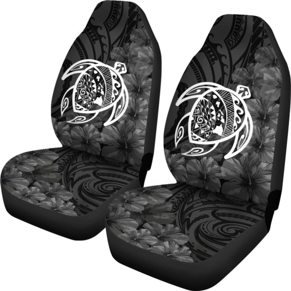 Alohawaii Car Seat Covers – Hawaii Turtle Map Hibiscus Poly White – New Awesome 091114