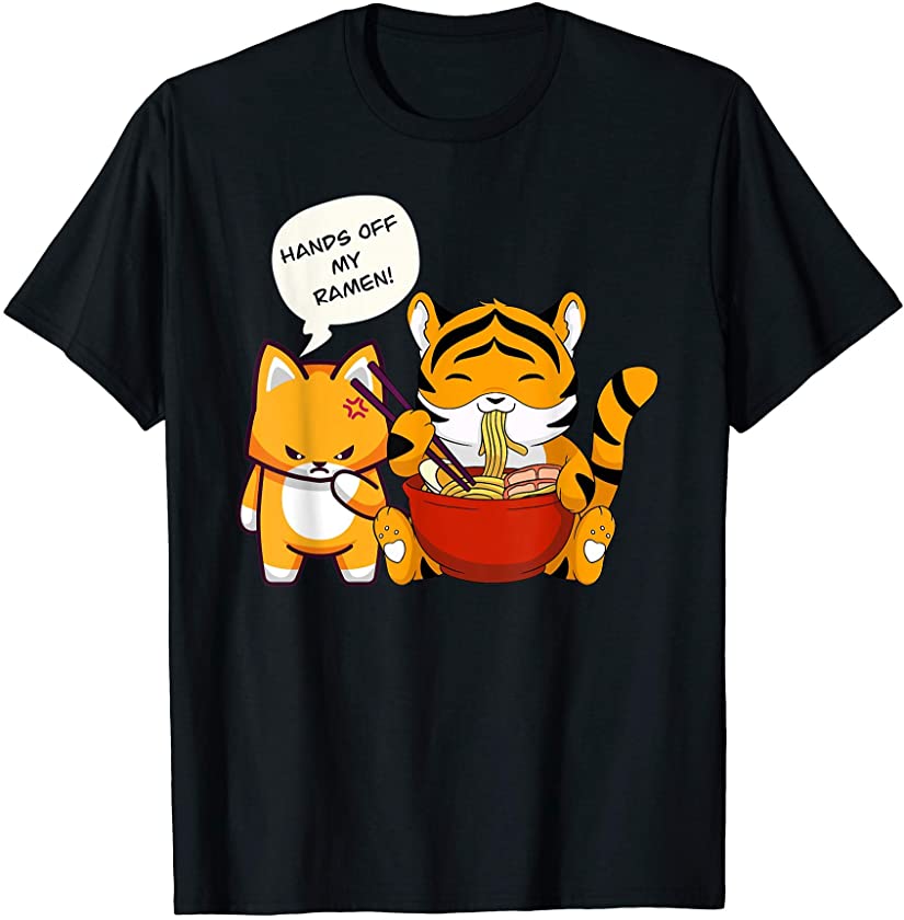 Cat Vs Tiger Hands Off My Ramen Funny Cat Lover T-Shirt