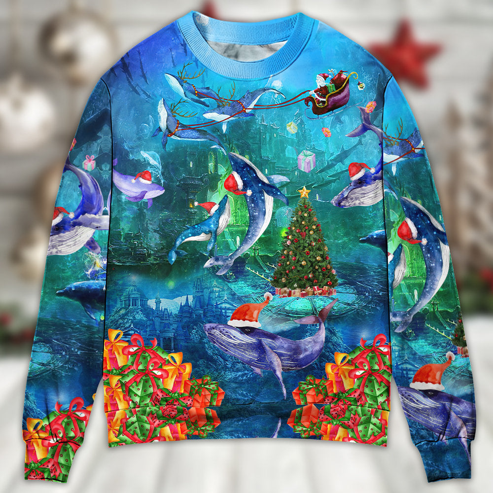 Chirstmas Whales Under The Sea Ugly Christmas Sweater