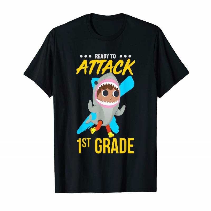 Ready To Attack 1st Grade Shark Back To School Animals Boys T-shirt