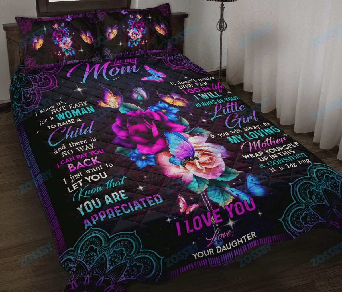 TO MY MOM – FLOWERS – QUILT BED SET