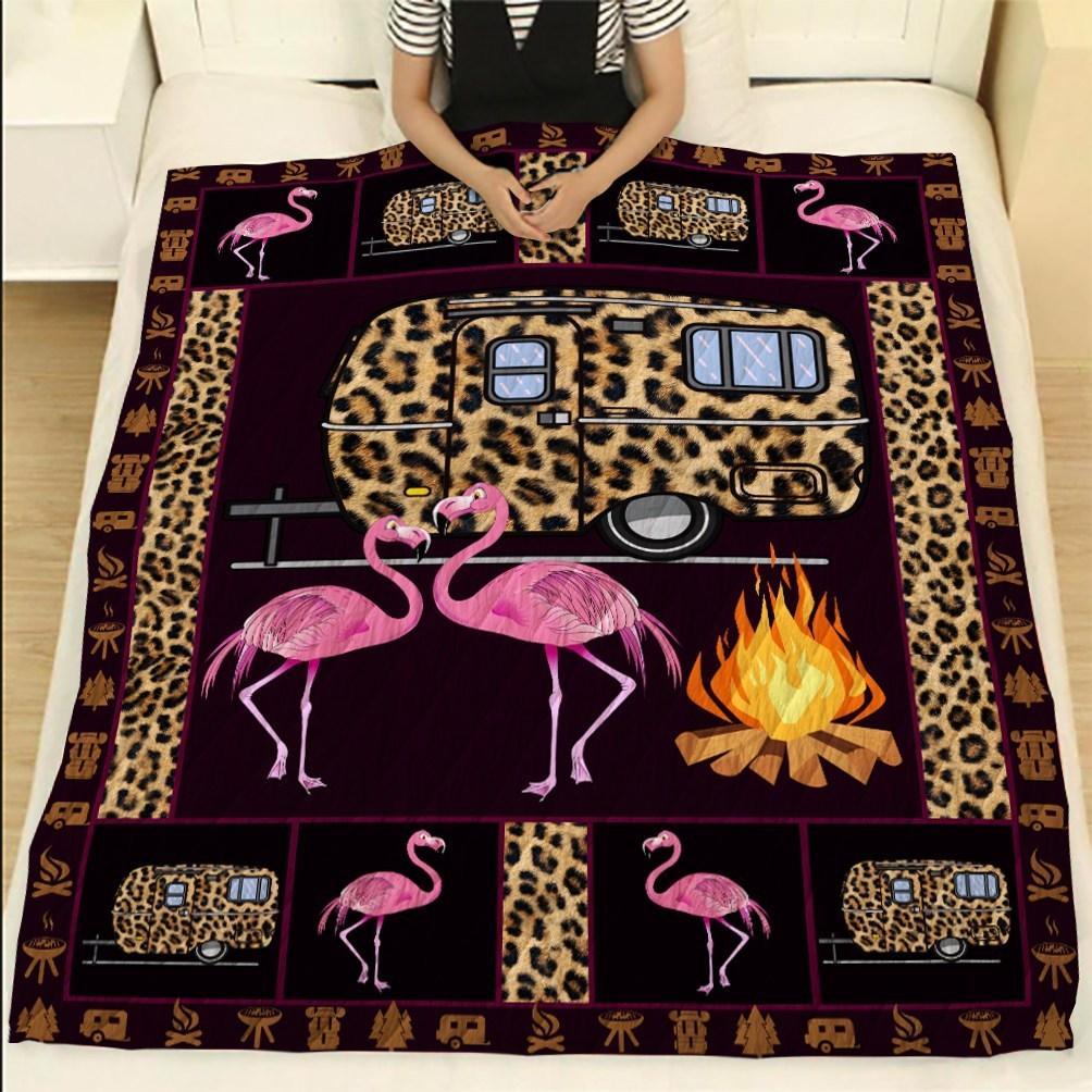 Flamingo Husband Wife Camping Fleece Blanket Quilt Blanket