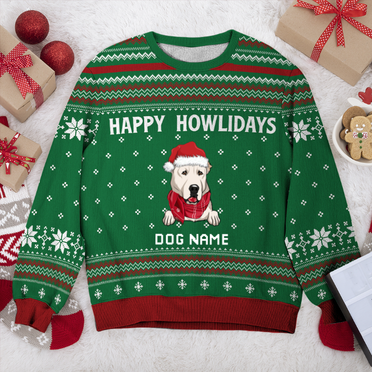 Central Asian Shepherd Happy Howlidays Personalized Sweater, Dog Ugly Christmas Sweater