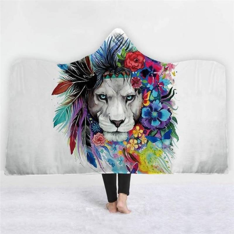 3D Lion Hooded Blanket