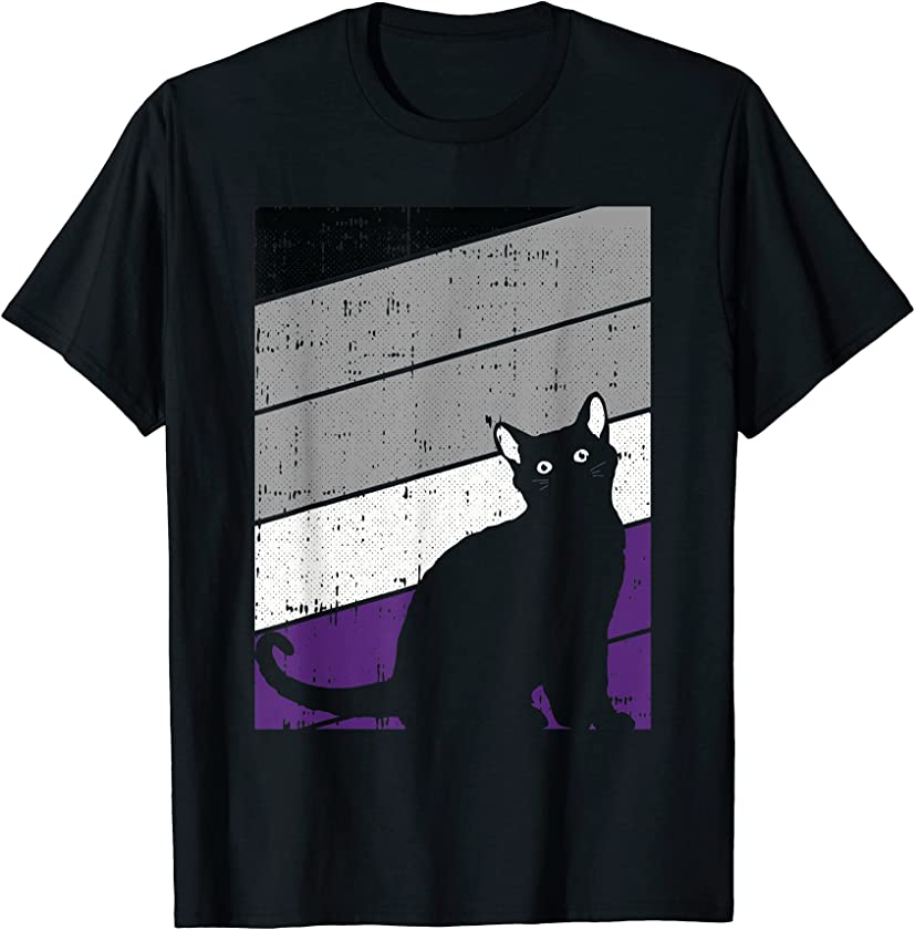 Black Cat Asexual Pride Kitten Lover LGBT-Q Proud Ally Ace T-Shirt