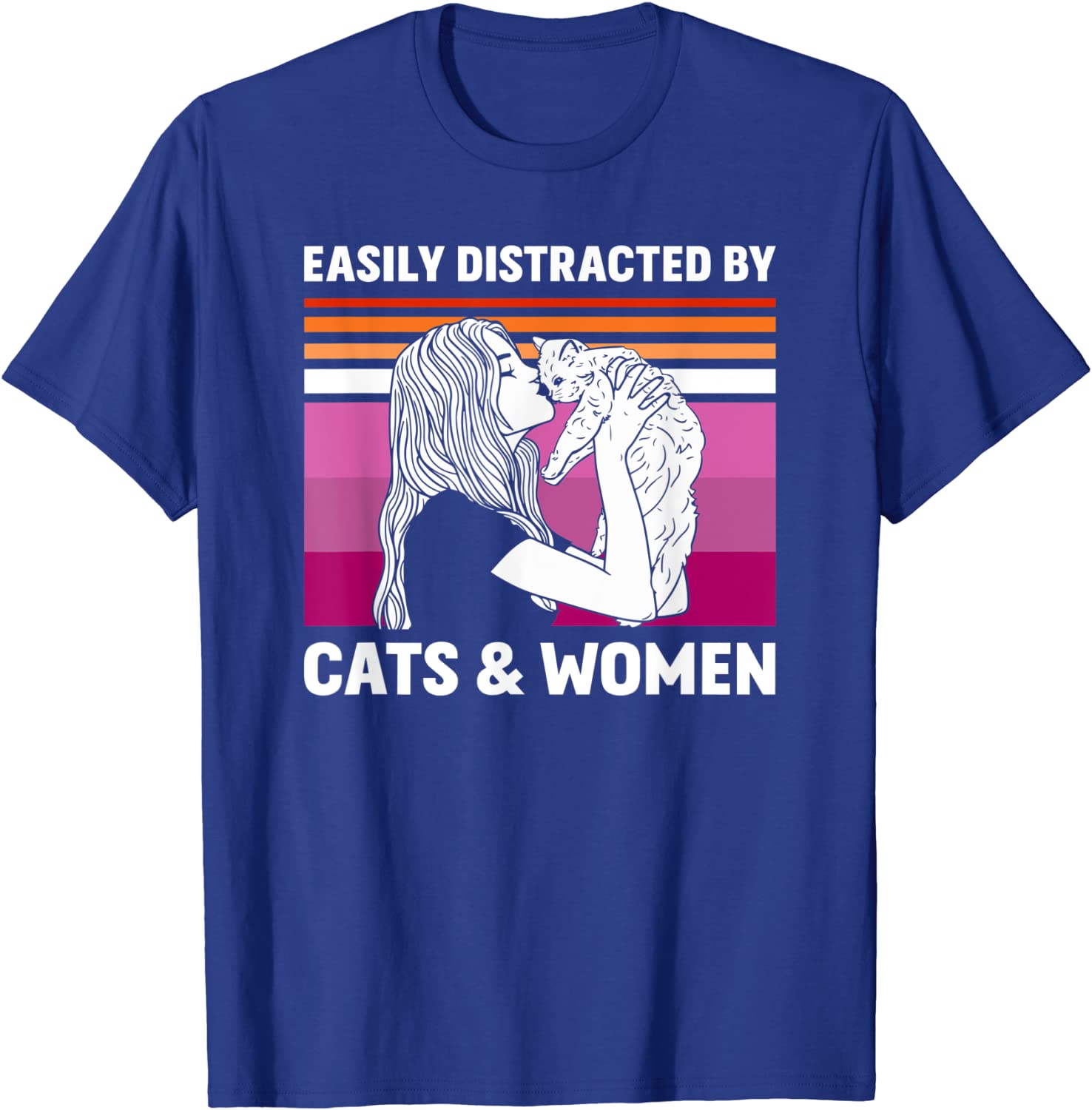 Funny T-Shirt For Lesbian Pride, Easily Distracted By Cats And Women, Pride Shirt For Les