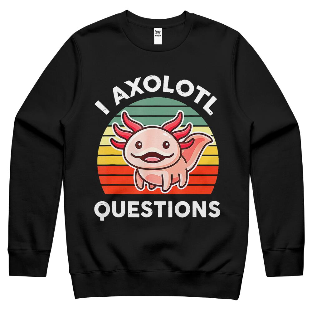 I Axolotl Questions Shirt Kids Funny Cute Retro Axolotl Crewneck Sweatshirt