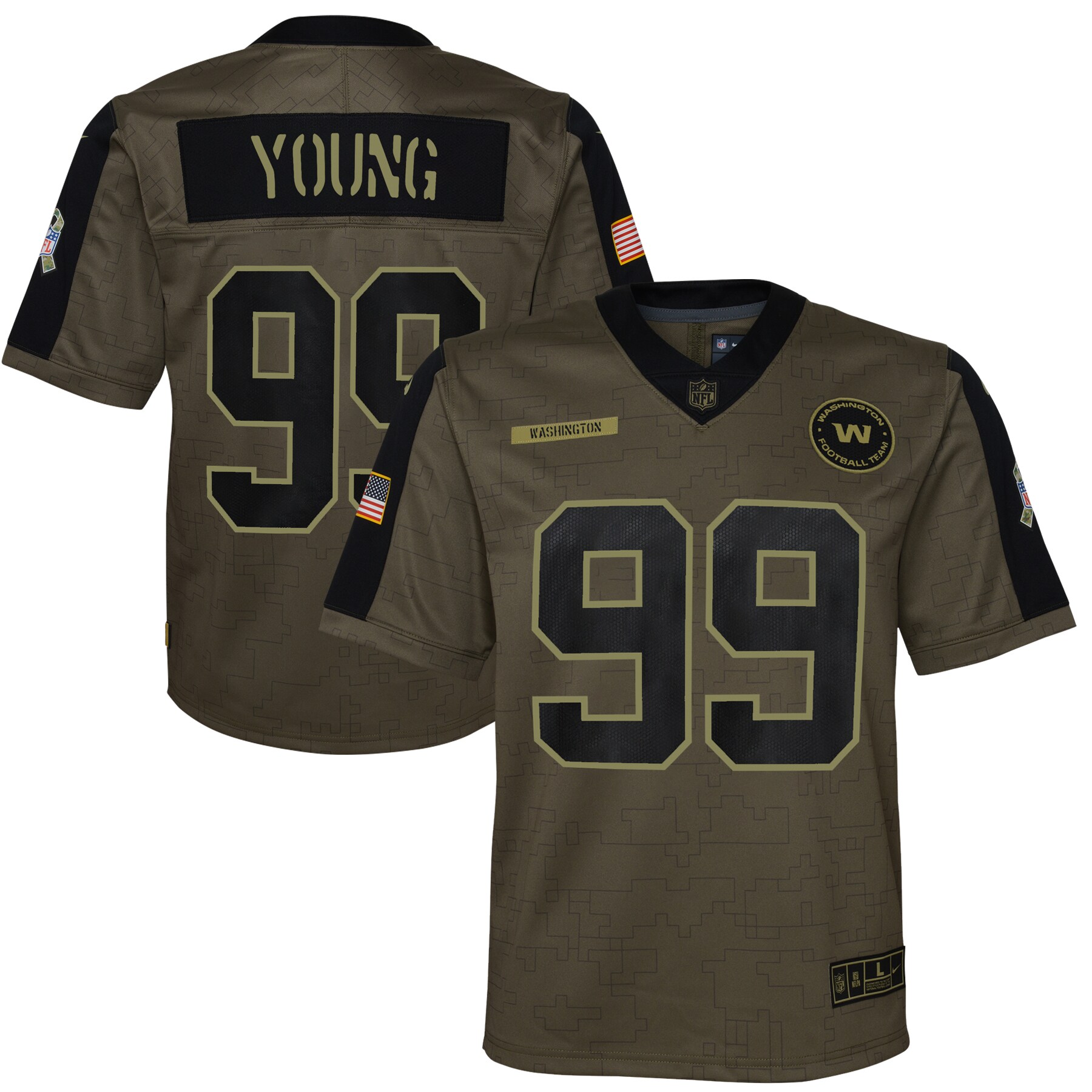 Youth Washington Football Team Chase Young Olive 2021 Salute To Service Game Jersey