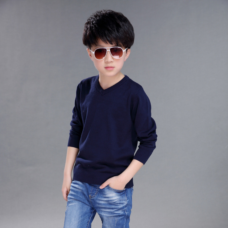 Spring New Boys Sweater Kids Sweater teenager pullovers knitted Sweaters Autumn Winter V-Neck pure Color 4 5 6 7 8 9 10 14years alx