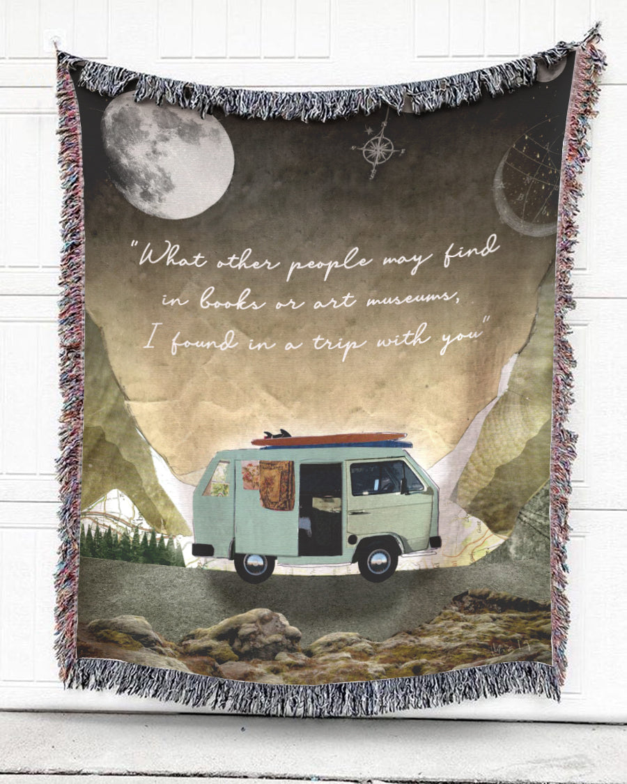 Woven Throw For Partner Traveling Gift, Camping Car – I Found In A Trip With You, Cotton Blanket