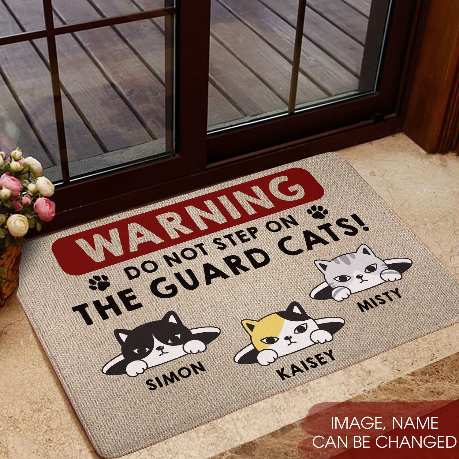 Warning Do Not Step On The Guard Cat All Over Printing Customized Rubber Base Doormat