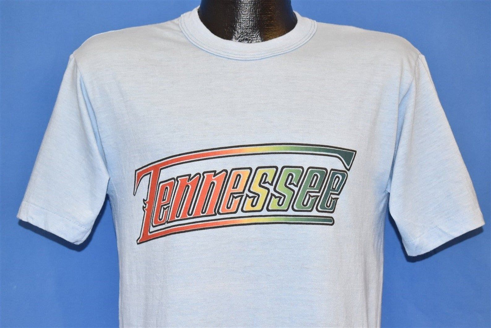 80S Tennessee Rainbow Gradient Light Blue Soft T-Shirt