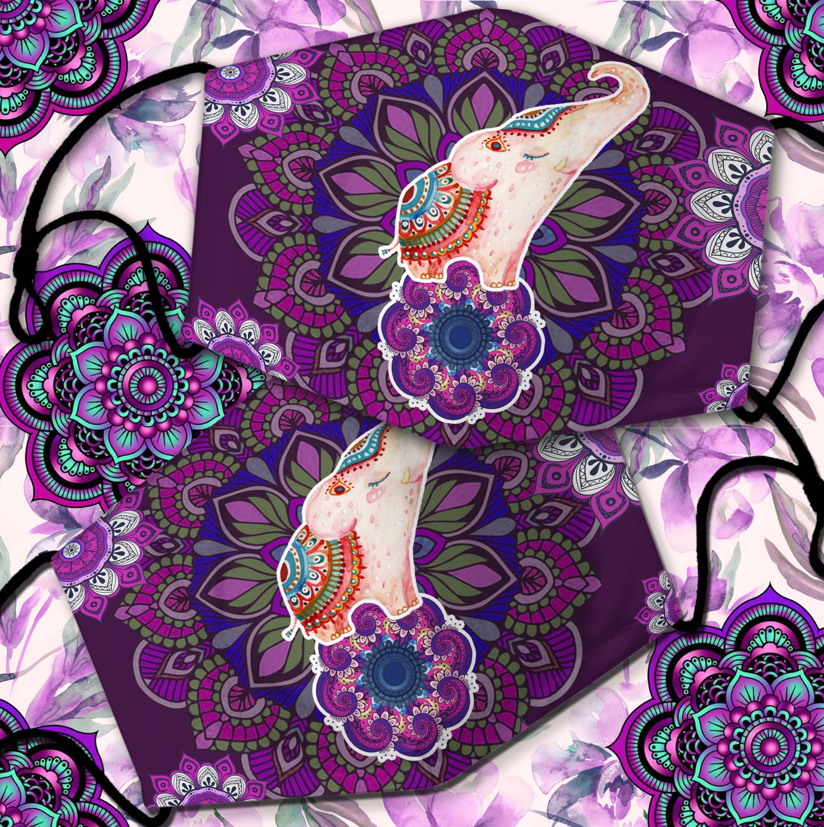 Walking On Rolling Mandala Elephant All Over Print Adjustable Mask