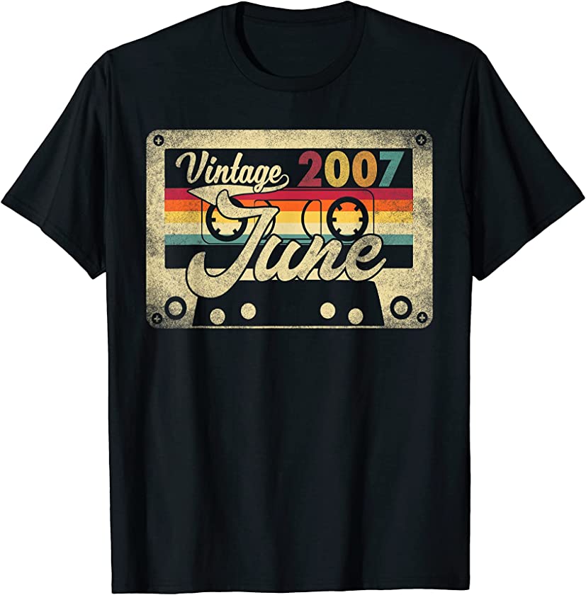 Vintage June 2007 14th Birthday 14 Years Old Retro Cassette T-Shirt