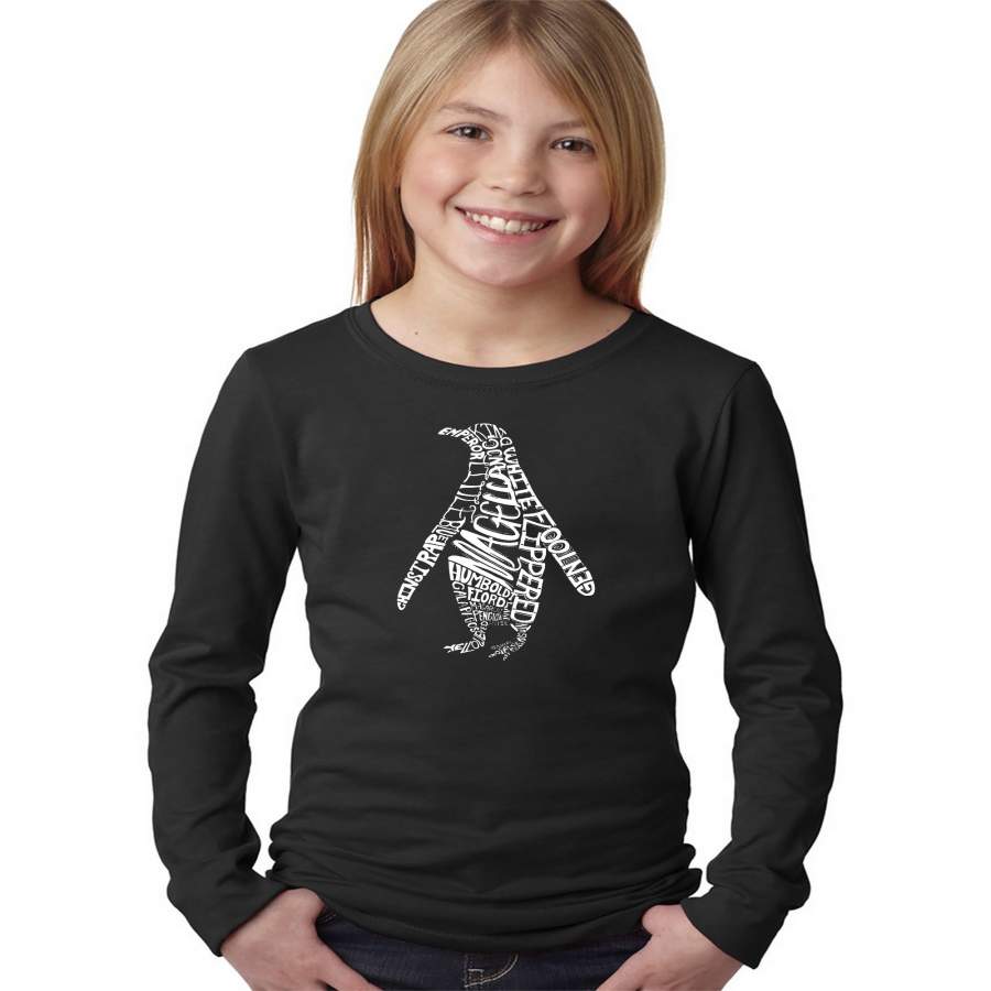 LA Pop Art Girl’s Word Art Long Sleeve – Penguin