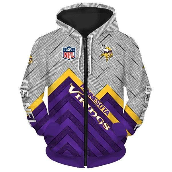 Minnesota Vikings Zip Up Hoodies 3D Sweathsirt Long Sleeve Custom