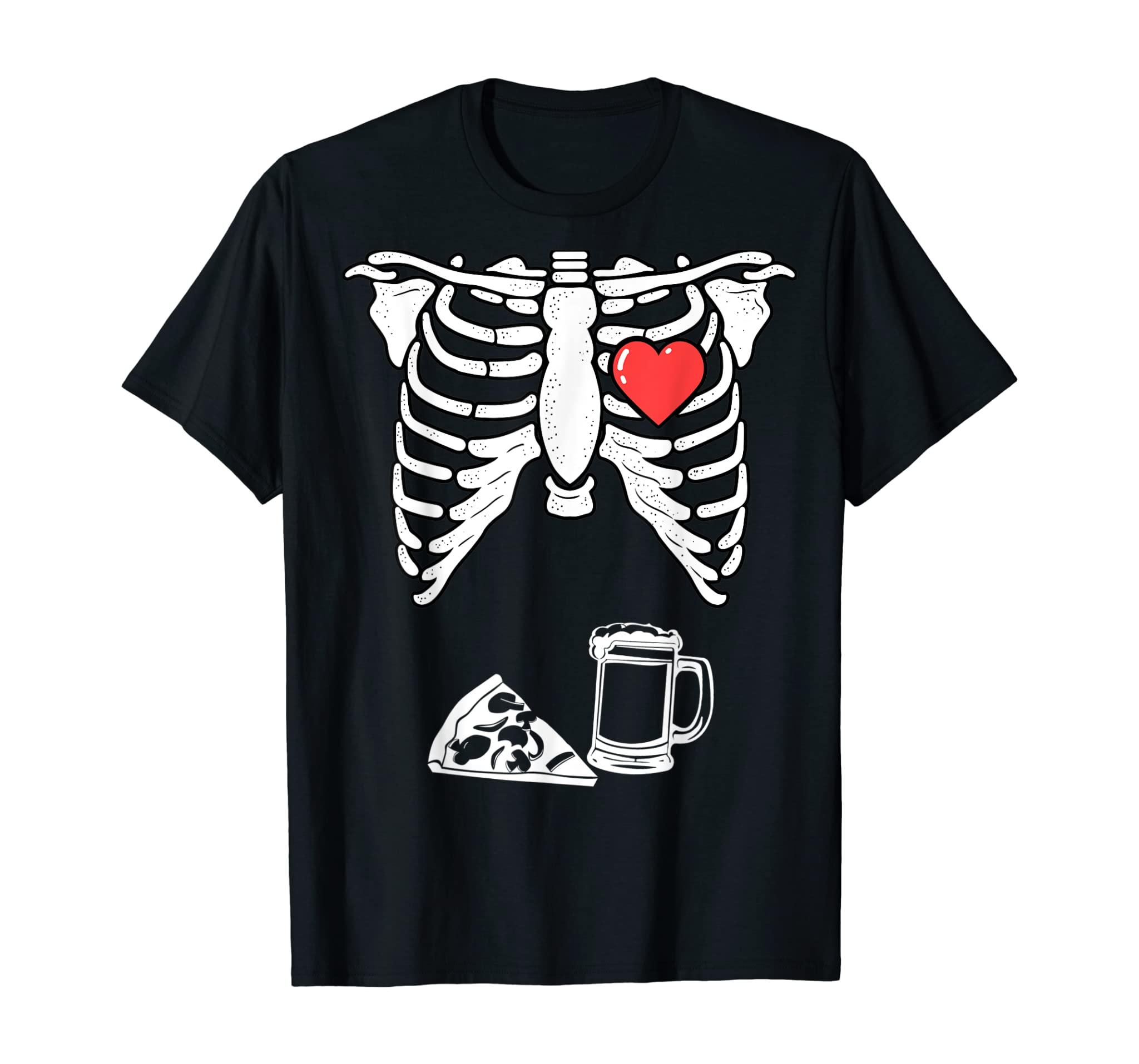 Skeleton Pregnancy Pizza Beer Xray Funny Halloween Soon Dad T-Shirt