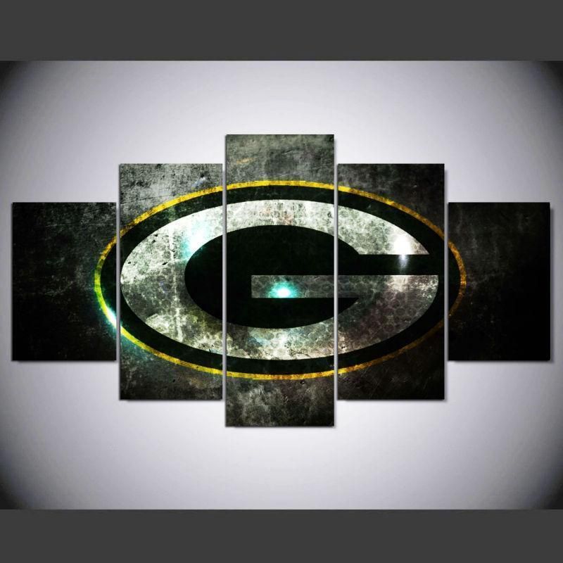 Green Bay Packers Logo Poster 2 Football 5 Panel Canvas Art Wall Decor