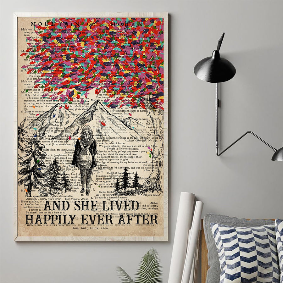 And She Lived Happily Ever After Hiking Poster, Mountain Hike, Travel Poster, Gift For Women, Climbing, Home Decor