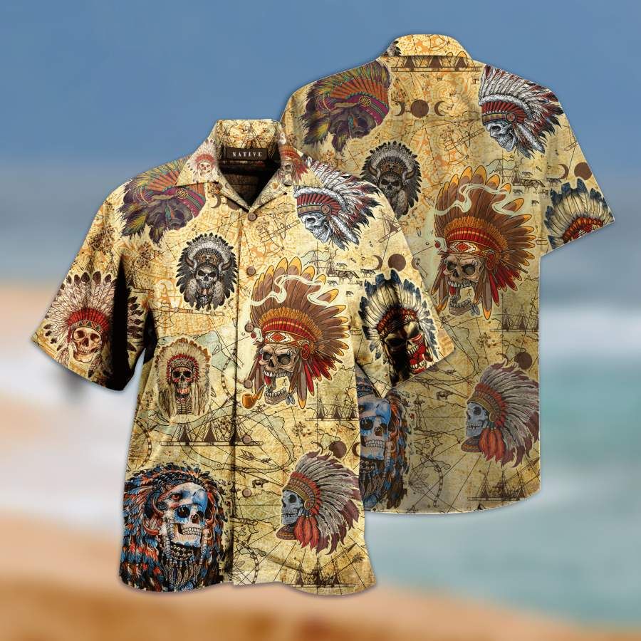 Native American Skull Hawaii Aloha Shirts Ha44416