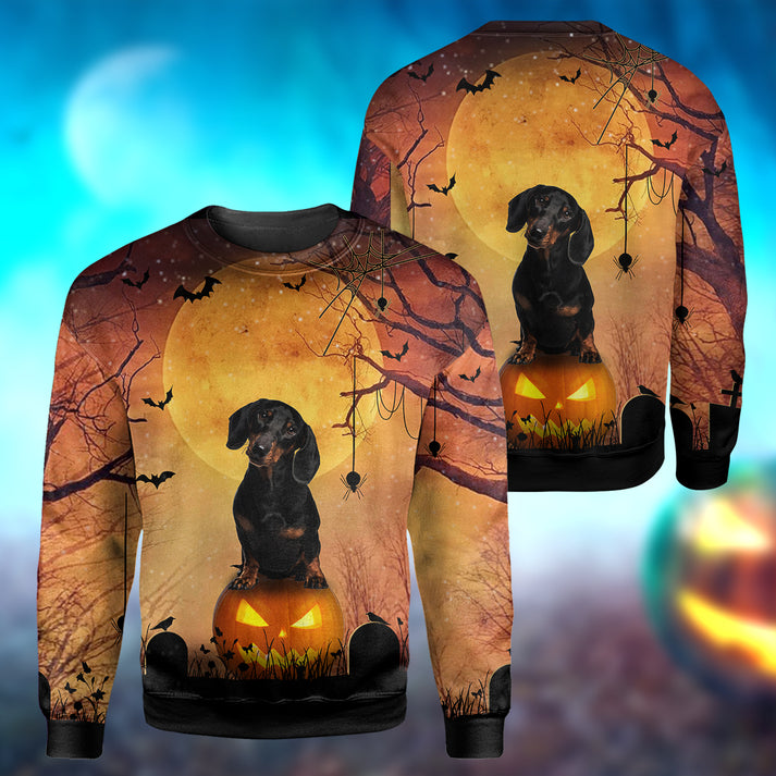 Halloween Dog And Pumpkin Crewneck Sweatshirt All Over Print Sweatshirt For Women Sweatshirt For Men