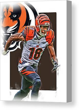 A J Green Cincinnati Bengals Oil Art Joe Hamilton Canvas Print