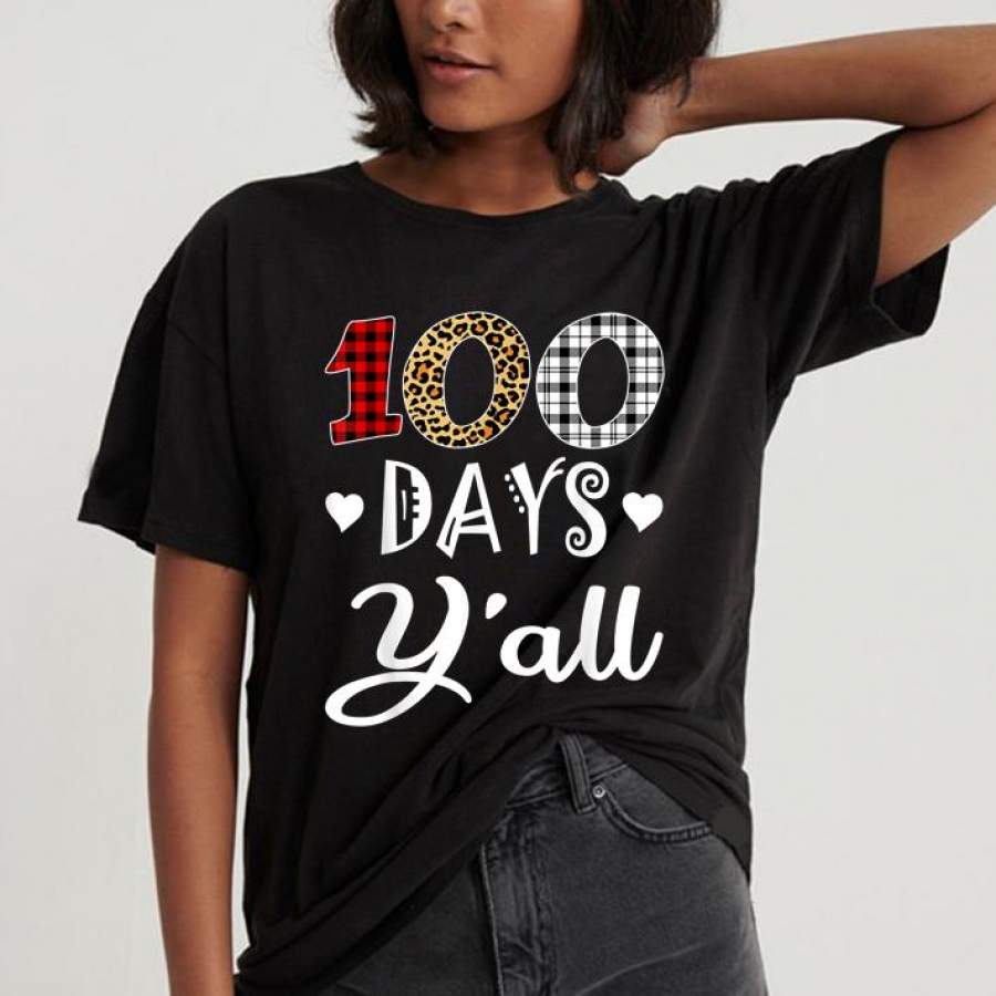 100th day of school – Buffalo plaid leopard 100 days y’all funny 100th day t-shirt – GST