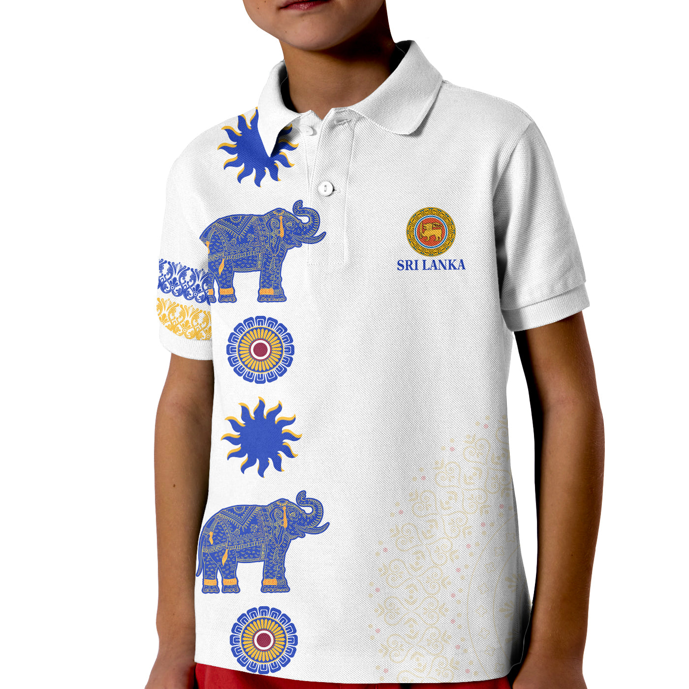 Sri Lanka Polo Shirt Kid Traditional Pattern And Elephants Lt13