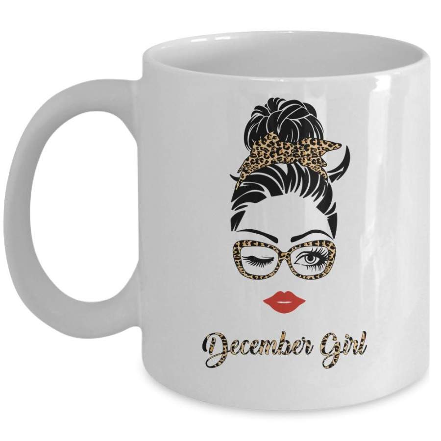 December Girl Woman Lips Eyes Lady Leopard Birthday Gift Mug