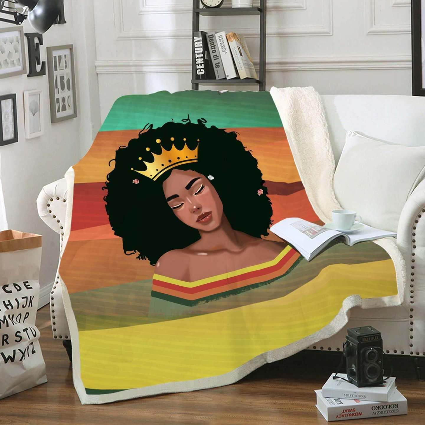 African American Blanket Black Girl Magic Fleece Blanket Afro Melanin Poppin Queen Retro Fleece Blanket