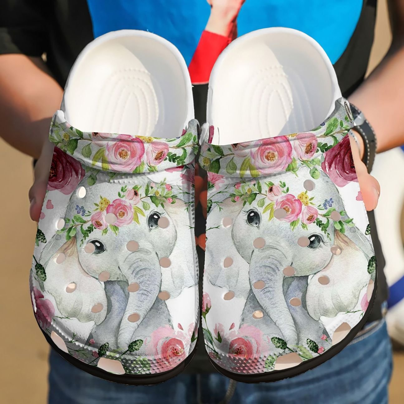 Elephant Personalized Clog, Custom Name, Text, Color, Number Fashion Style For Women, Men, Kid, Print 3D Cute Floral Elephant