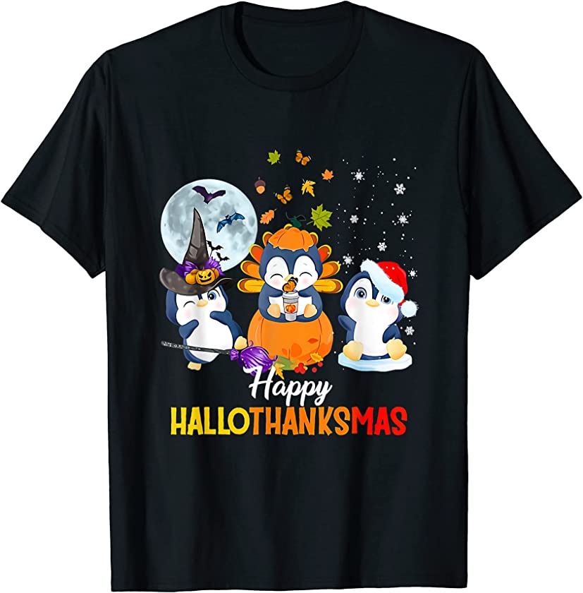 Penguins Halloween And Merry Christmas Happy Hallo T-Shirt