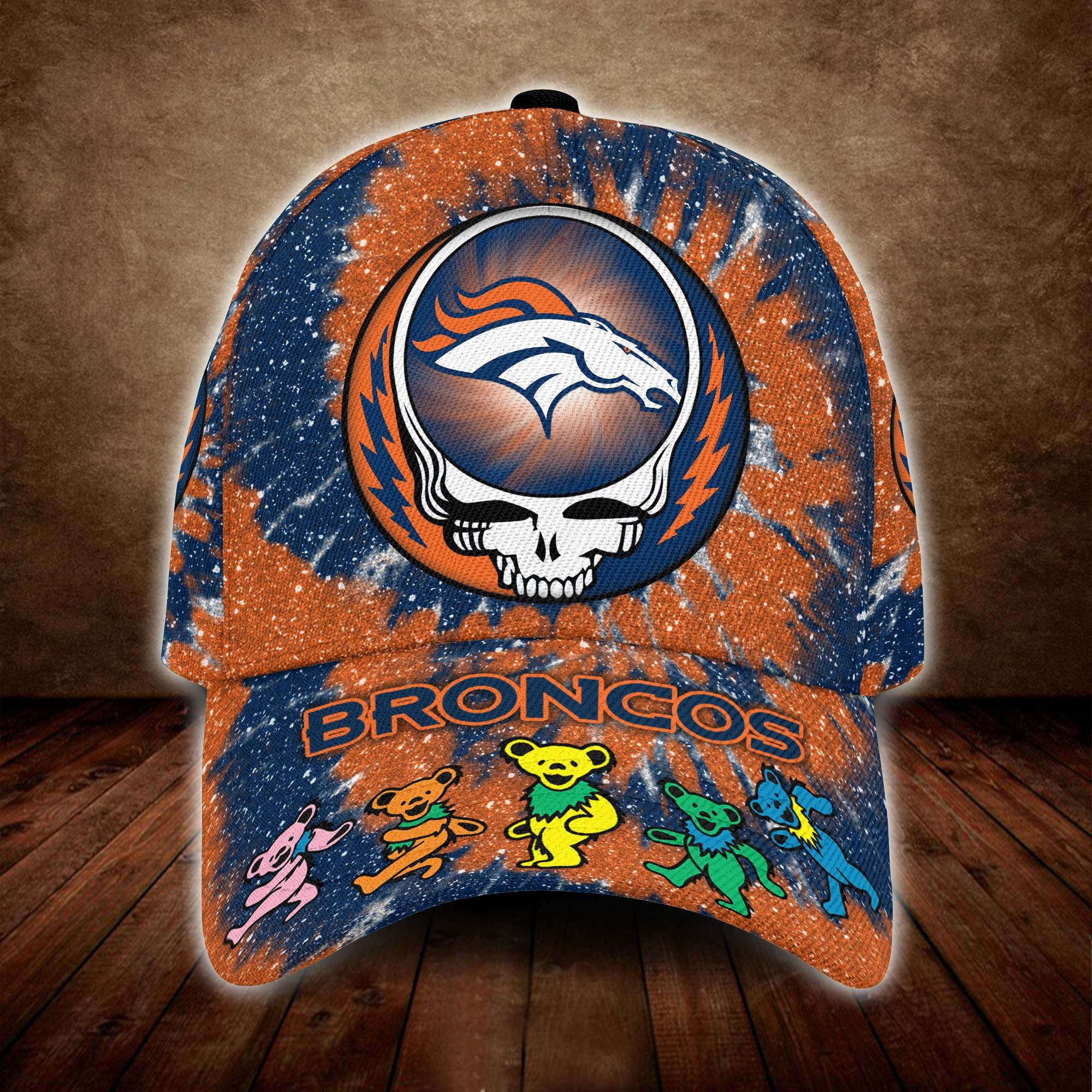 Denver Broncos Grateful Dead Band All Over Print 3D Baseball Cap – Navy Orange