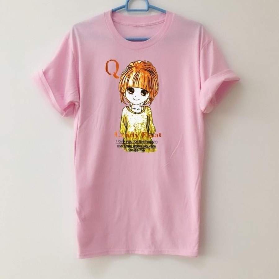 1Pcs Summer Fashion Casual T-shirt Candy Float I Love You for the Happiness Anime Print T-shirt Female Shirts