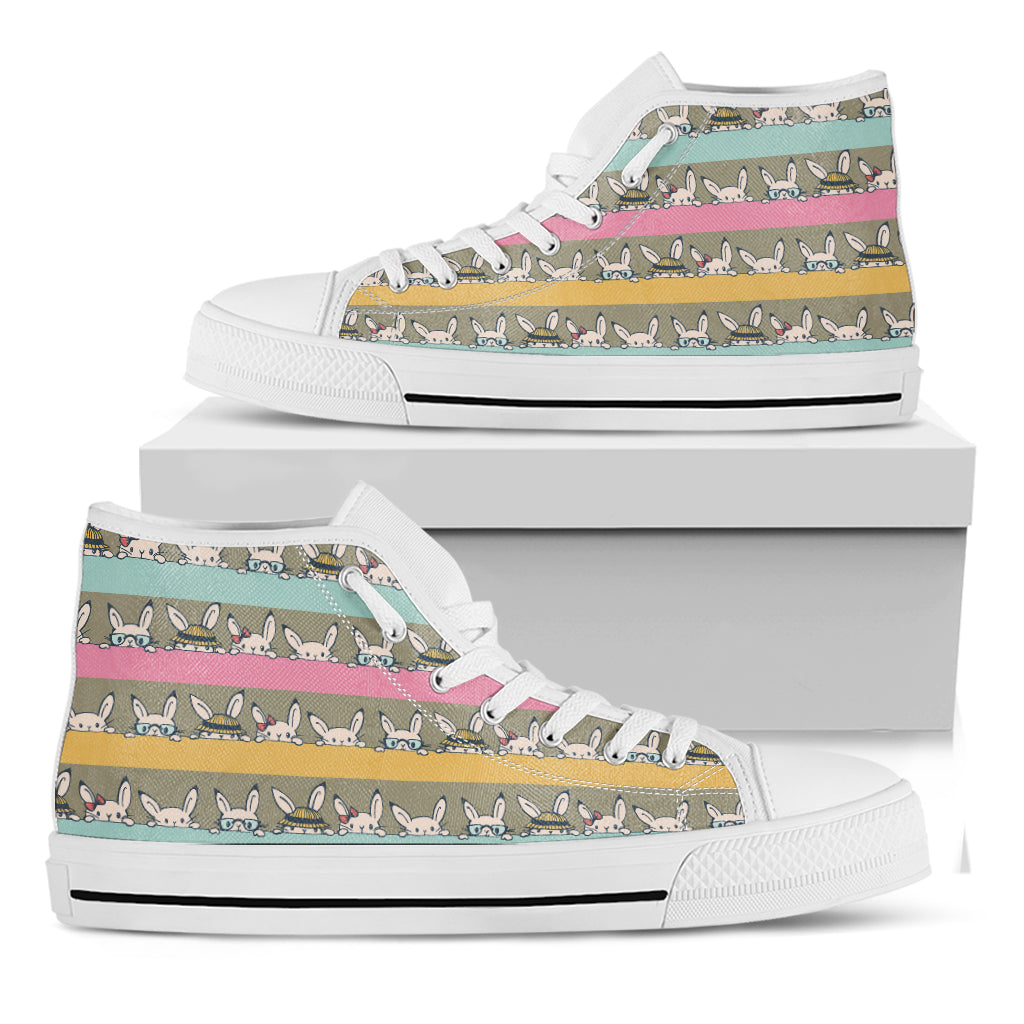 Cartoon Rabbit Pattern Print White High Top Shoes