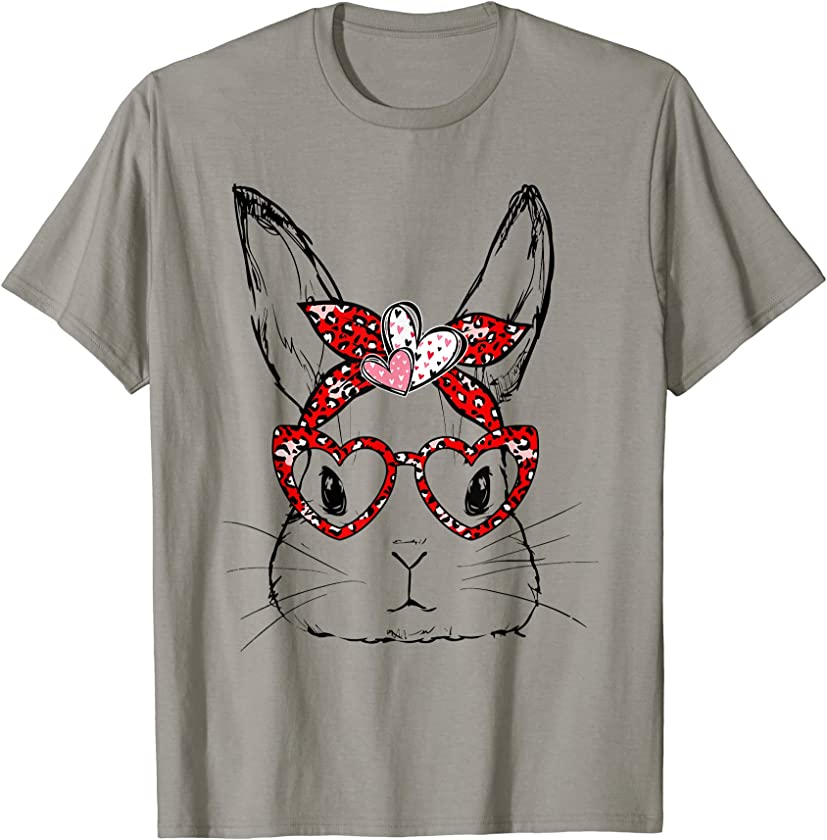 Leopard Heart Bunny Rabbit Lover Happy Valentine Day T-Shirt