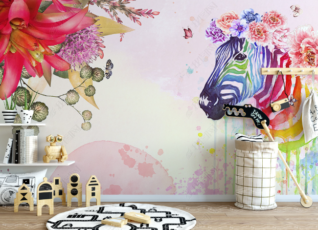 3D Watercolor Floral Animal Elk Wall Mural Wallpaper Lqh 44