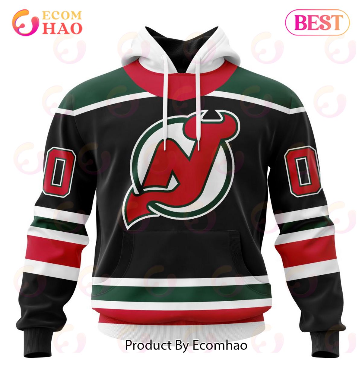 New Jersey Devils Custom Name Number Unisex Kits Retro Concepts Pullover Hoodie