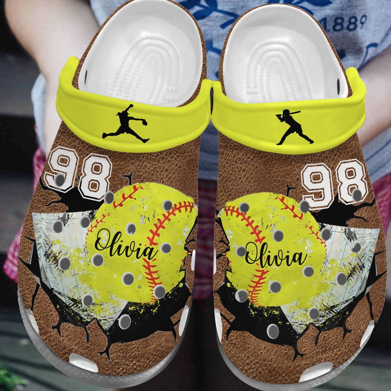 Softball 2 Personalized Personalize Clog, Custom Name, Text, Fashion Style For Women, Men, Kid, Print 3D Leather Cracks