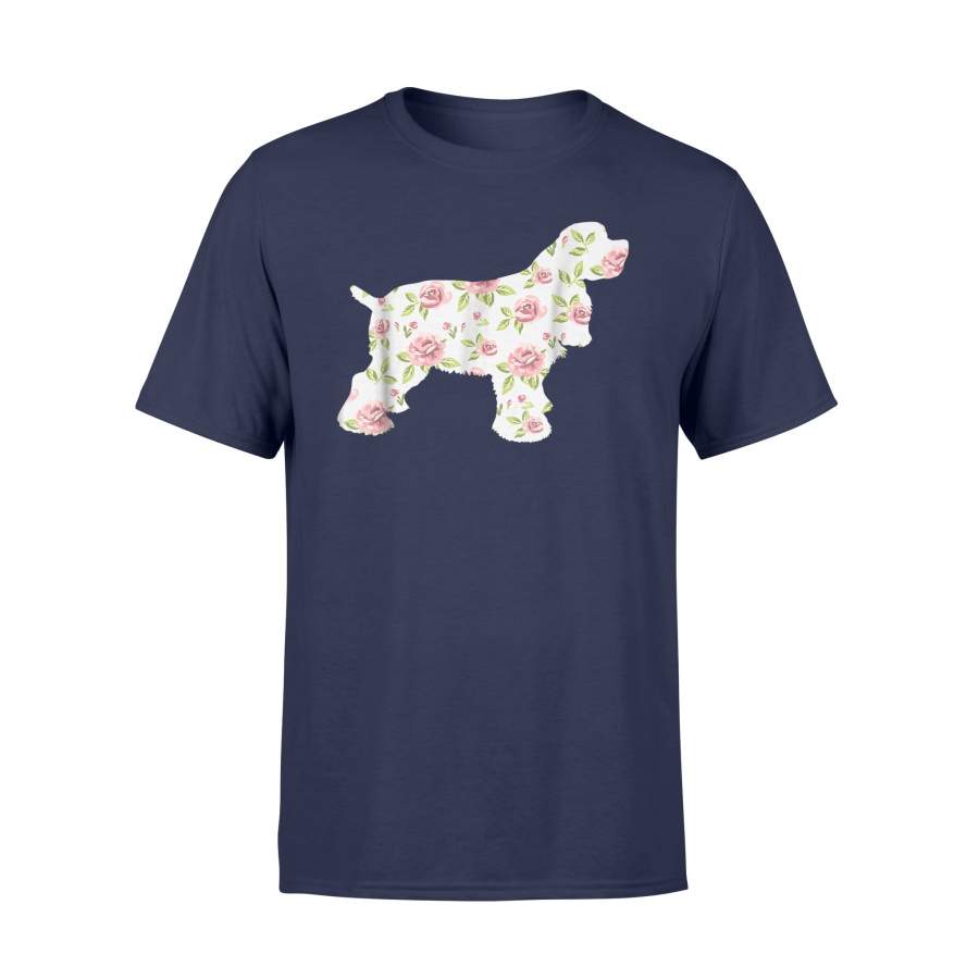 American Cocker Spaniel Dog Roses Floral Silhouette T Shirt