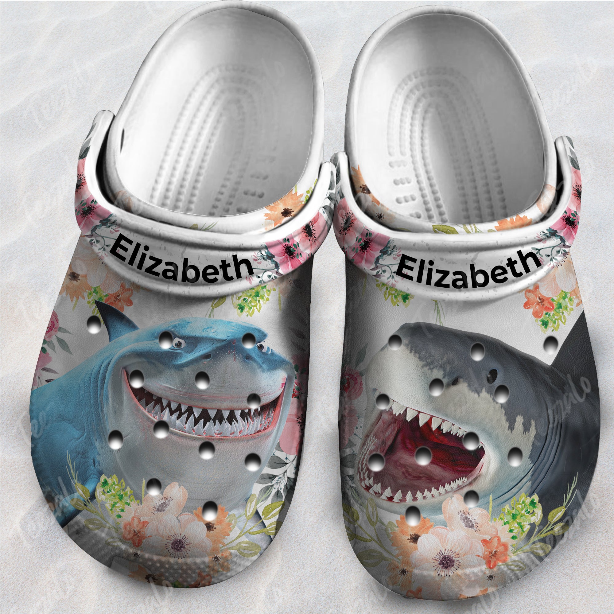 Shark Personalized Clogs Shoes For Women With Flower Pattern