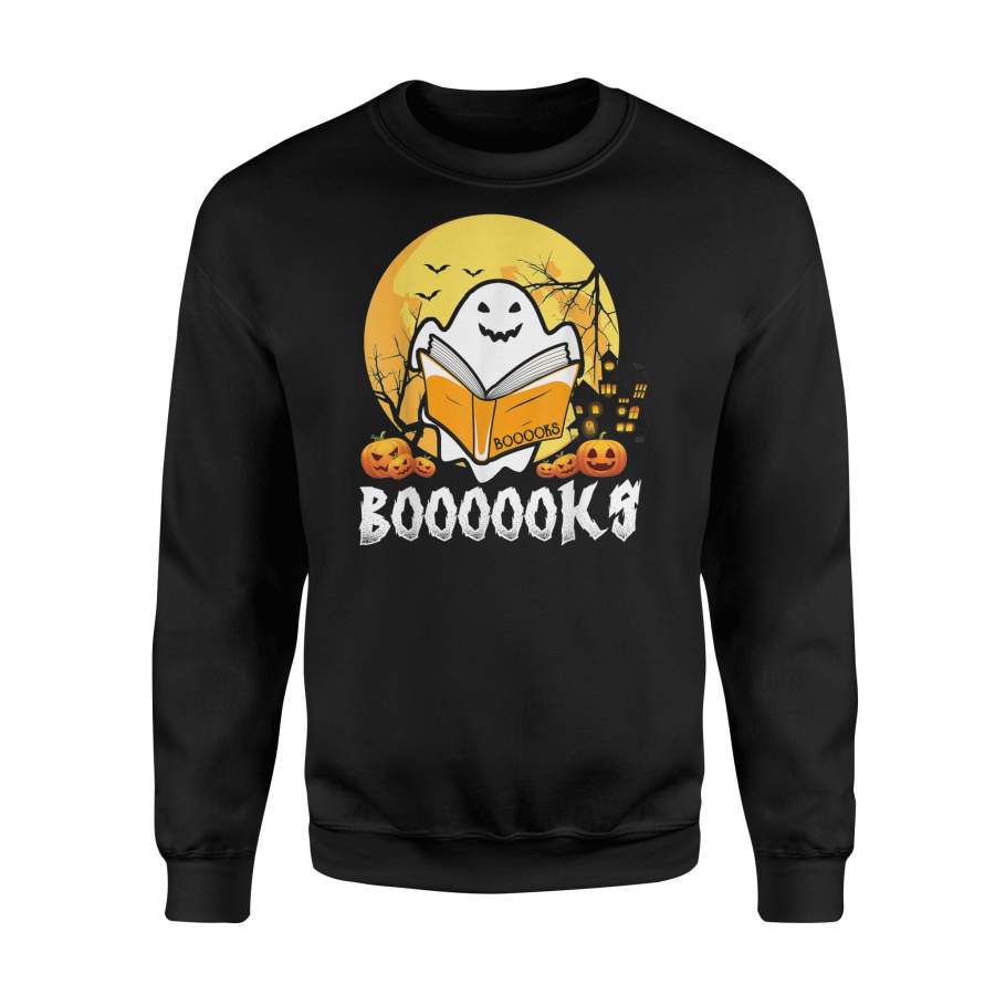 Boooks Halloween Boo Ghost Reading Book Lover Halloween Gift – Premium Fleece Sweatshirt